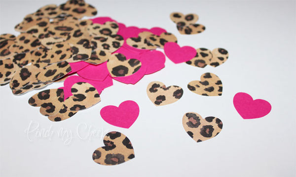 Leopard Cheetah Hot Pink Confetti Hearts