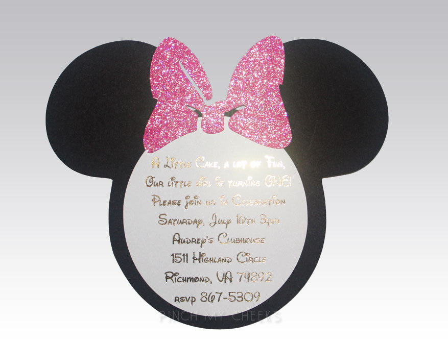 Minnie Mouse Invitations Hot Pink and Gold Foil
