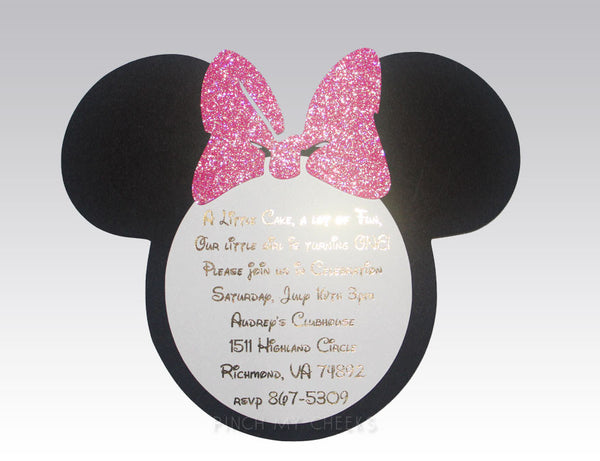 Minnie Mouse Invitations Hot Pink and Gold Foil