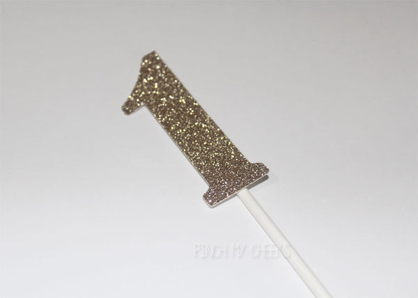 Gold Cupcake Topper Gold glitter Number 1's