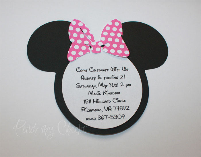 Minnie Mouse Invitations Pink Polka Dot Bow