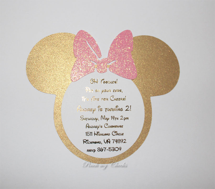 Pink and Gold Minnie Mouse Invitations Light Pink and Gold