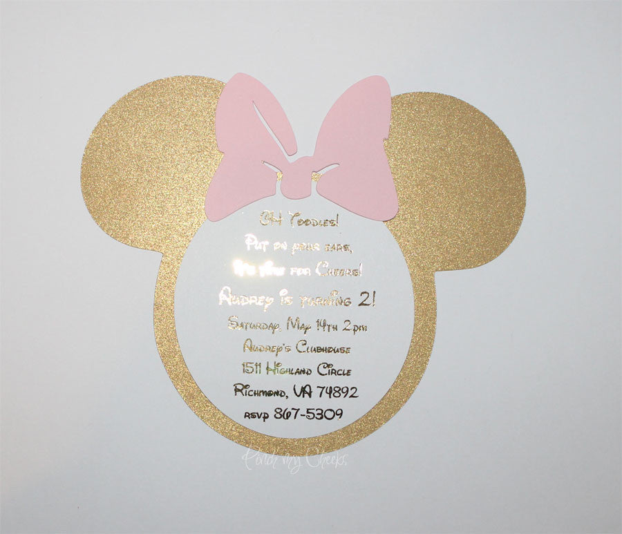 Minnie Mouse Invitations Light Pink and Gold Foil Girls 1st birthday Pink and gold Birthday