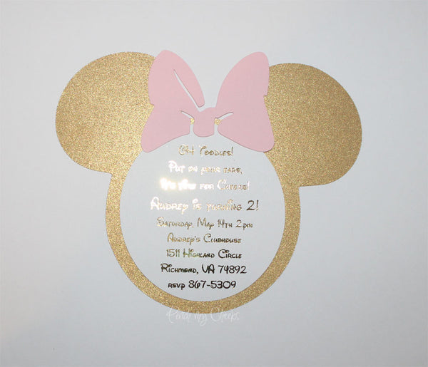 Minnie Mouse Invitations Light Pink and Gold Foil Girls 1st birthday Pink and gold Birthday
