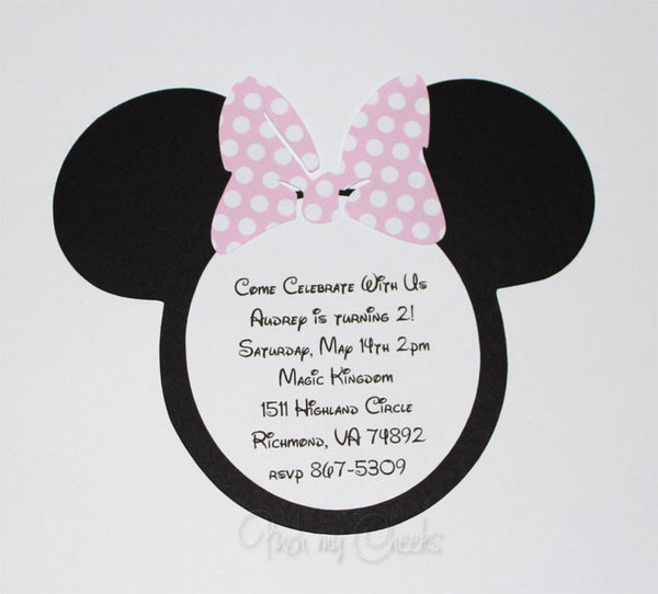 Minnie Mouse Invitations Baby Pink Polka Dot Bow