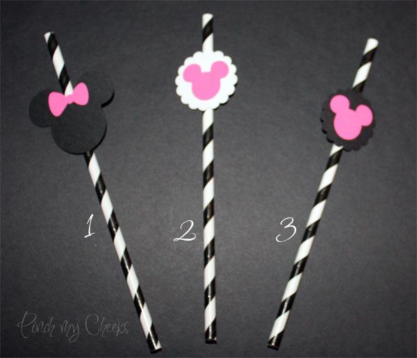 Minnie with Black striped Straw Set