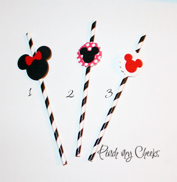 Minnie with Black striped Straw Set